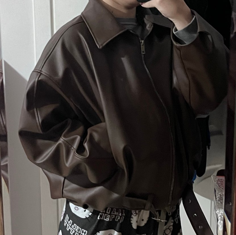 Kahverengi Deri Kemerli Kadın Ceket - Görsel 2