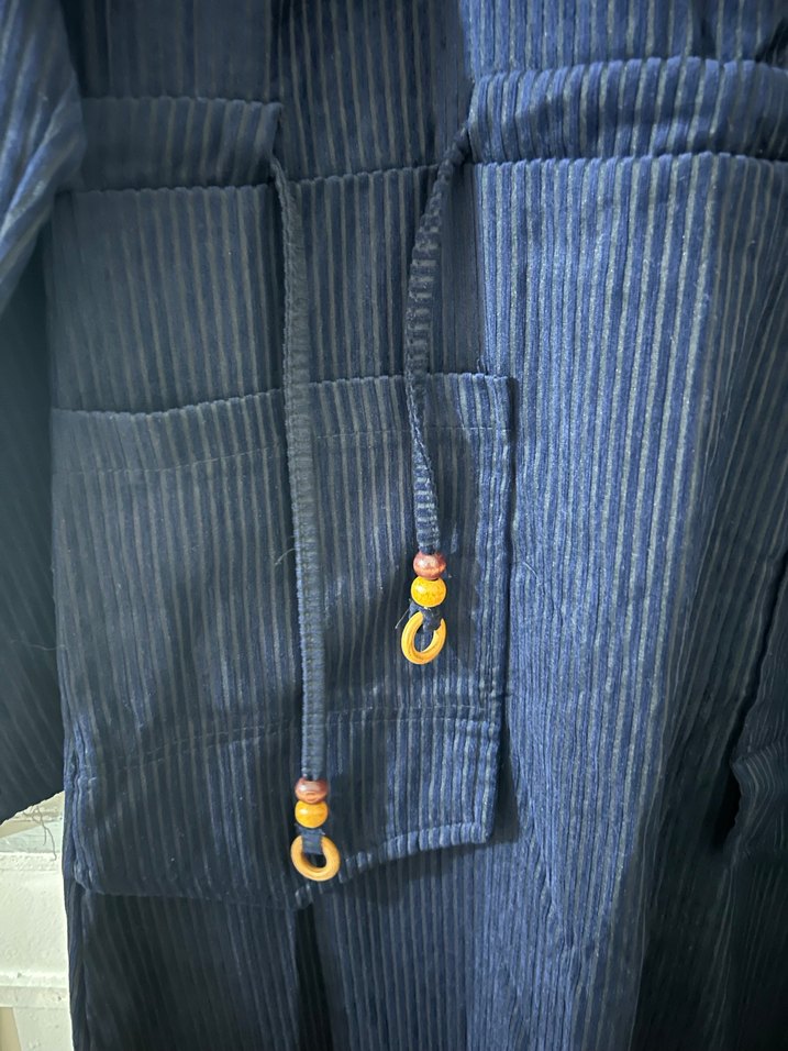 Düğmeli Lacivert Kadın Kadife Uzun Elbise - Görsel 3