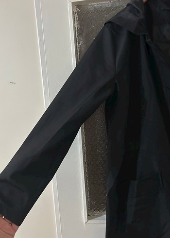 Uzun Siyah Kadın Yağmurluk - Görsel 2