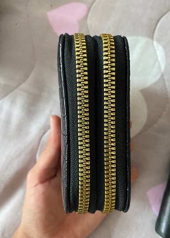 Beden Siyah Deri Yılan Desenli Fermuarlı Kadın Cüzdanı