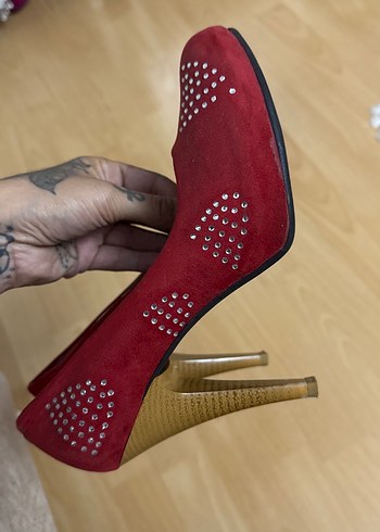 Kırmızı Süet Topuklu Stiletto 39 - Görsel 4