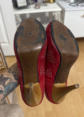 Kırmızı Süet Topuklu Stiletto 39 - Görsel 3