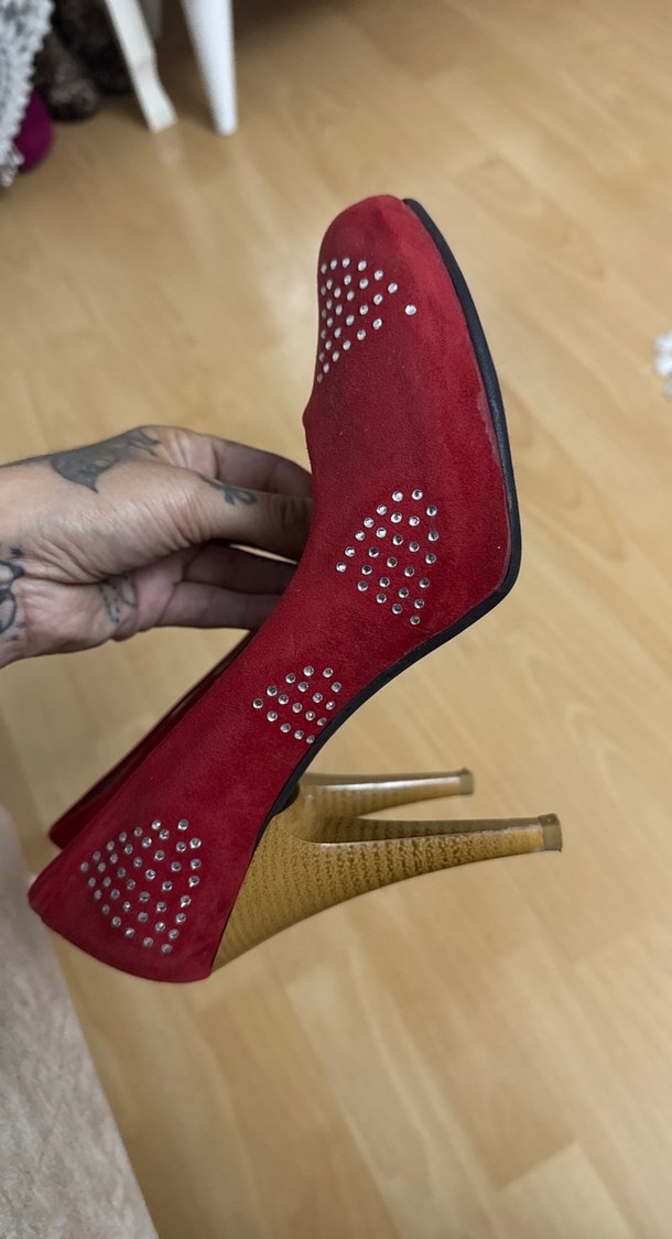 Kırmızı Süet Topuklu Stiletto 39 - Görsel 4