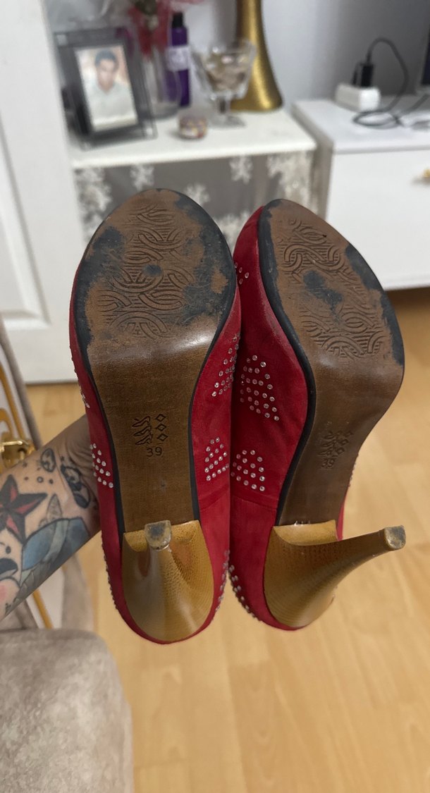 Kırmızı Süet Topuklu Stiletto 39 - Görsel 3