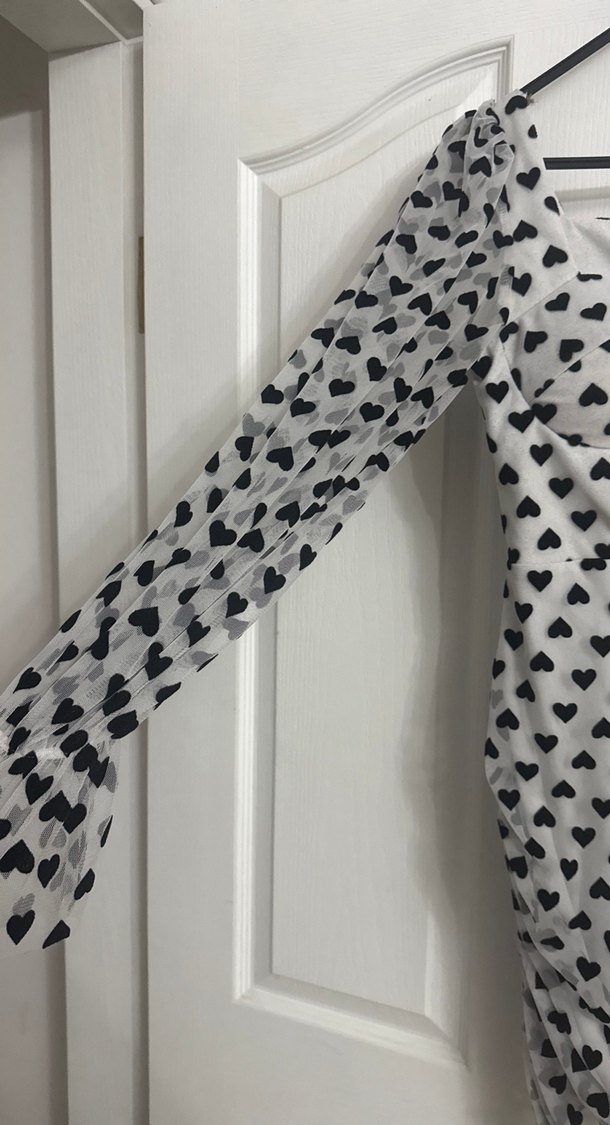 Uzun Kollu V Yaka Gri Puantiyeli Mini Elbise - Görsel 3