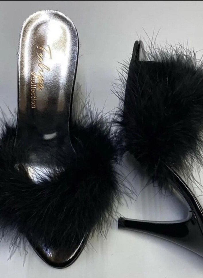 Siyah Kürklü Topuklu Kadın Terlik çeyizlik 41 - Görsel 2