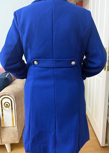 Düğmeli Mavi Kadın Kaban - Görsel 3