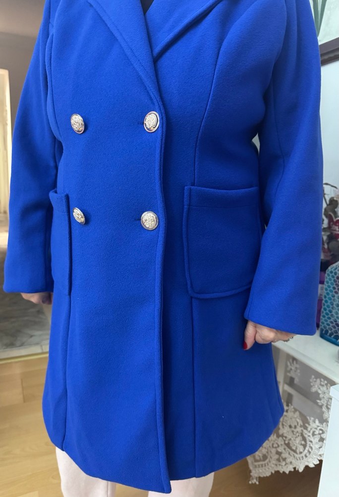 Düğmeli Mavi Kadın Kaban - Görsel 2