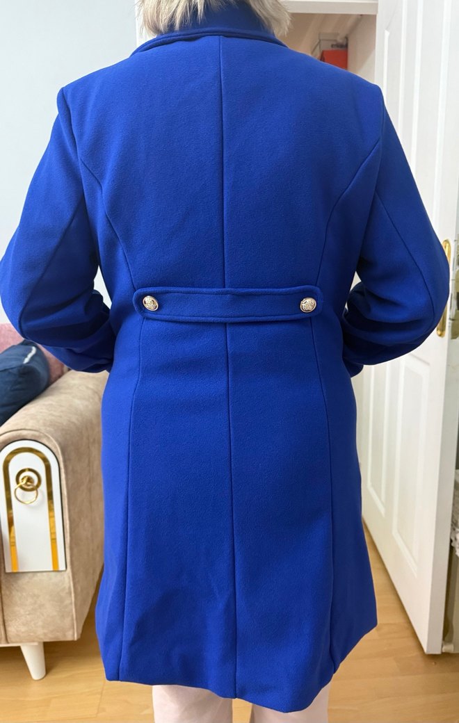 Düğmeli Mavi Kadın Kaban - Görsel 3