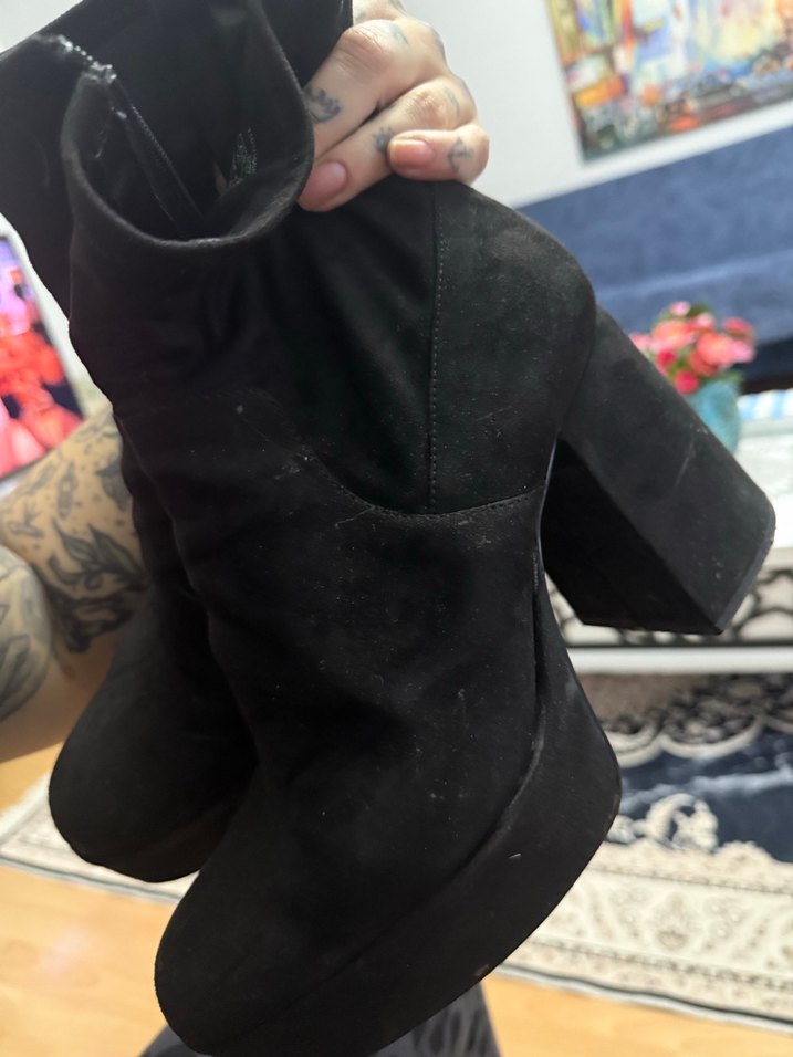 Bershka Siyah Süet Platform Topuklu - Görsel 4