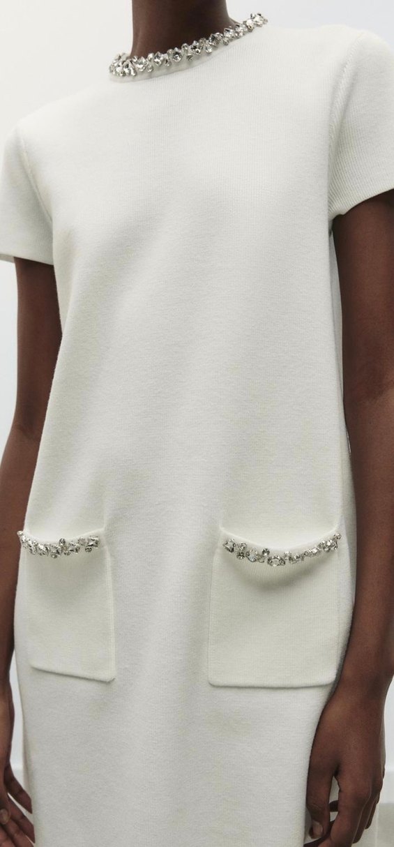 Zara Beyaz Taşlı Kısa Kollu Kadın Elbise - Görsel 4