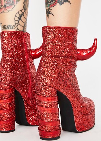 Dollskill Kırmızı Simli Platform Topuklu Kadın Bot - Görsel 3