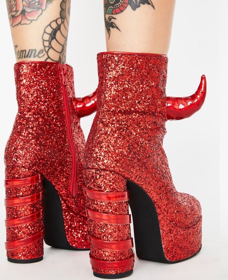 Dollskill Kırmızı Simli Platform Topuklu Kadın Bot - Görsel 3