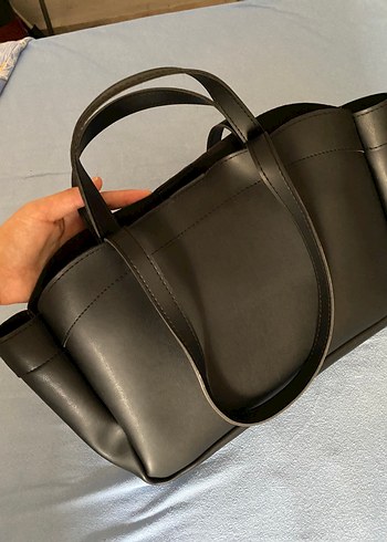 Siyah Deri Kadın Çanta Zara model
