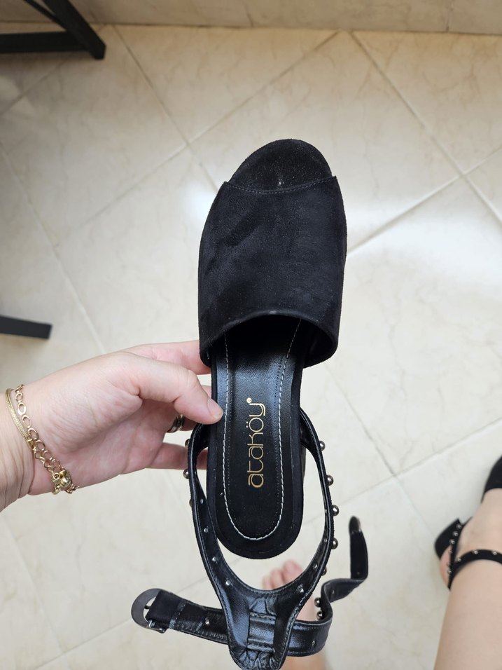 Kemerli Siyah Yılan Desenli Platform Topuklu - Görsel 2