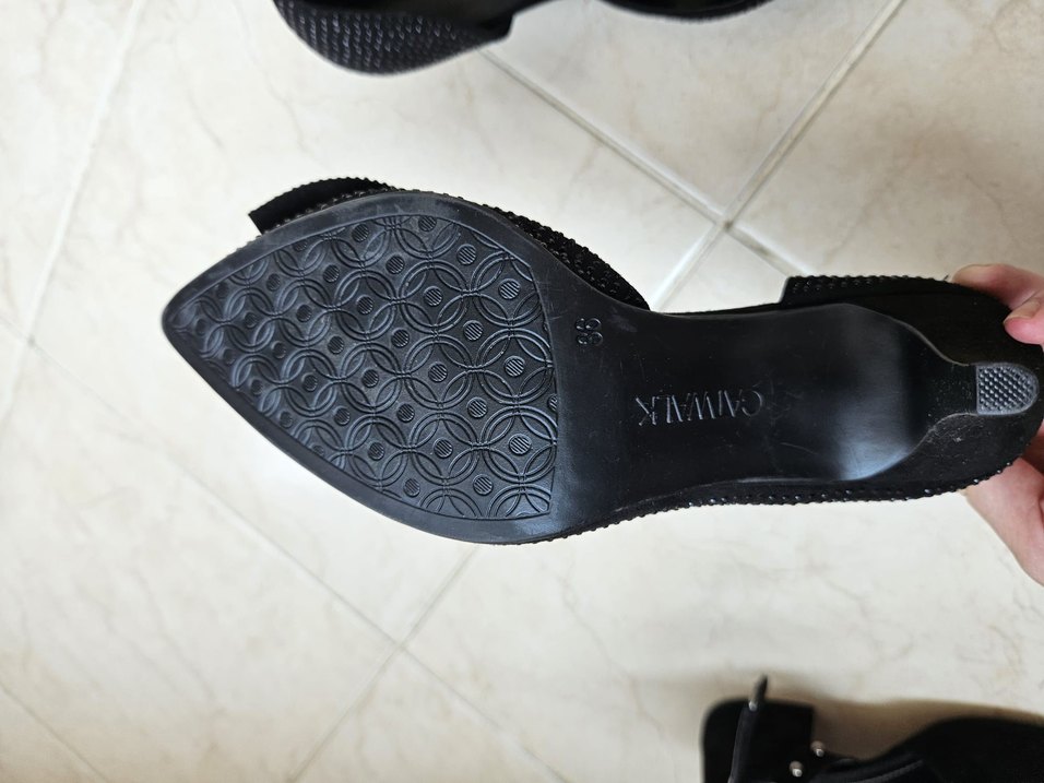 Siyah Yılan Desenli Payetli Dolgu Topuklu Abiye Ayakkabı - Görsel 4