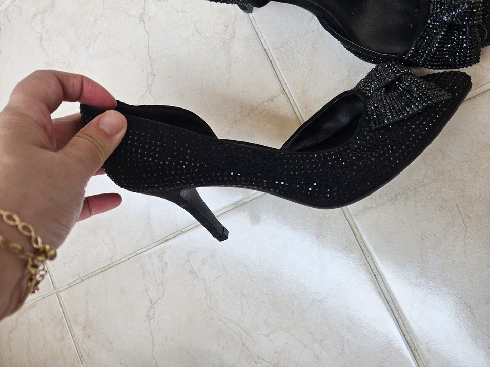 Siyah Yılan Desenli Payetli Dolgu Topuklu Abiye Ayakkabı - Görsel 5