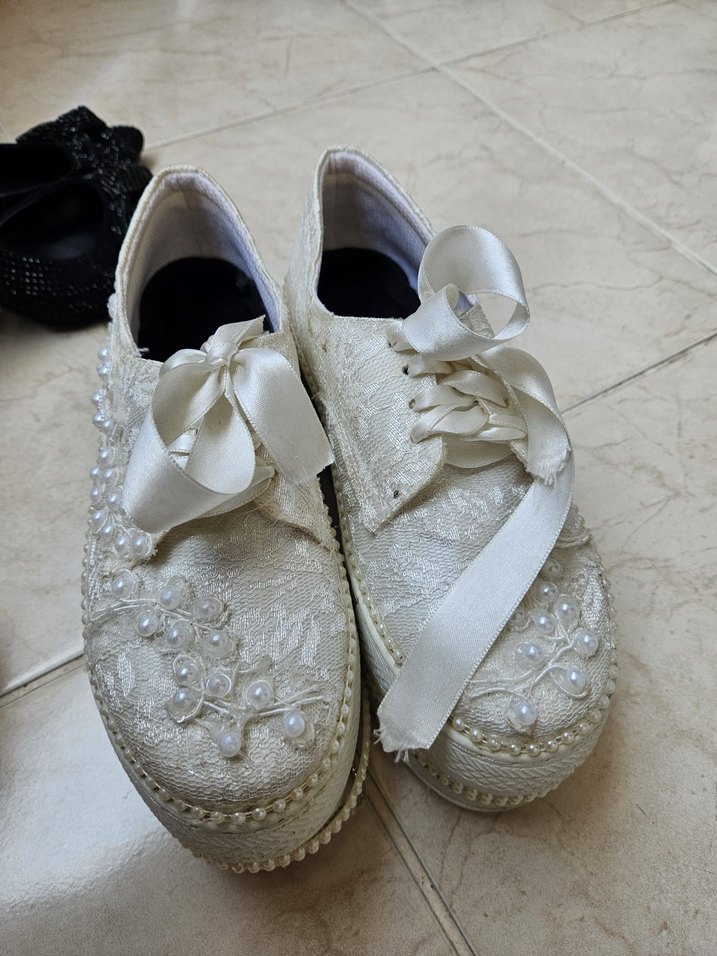 gelinlik  için Beyaz Dantel İşlemeli Özel Ayakkabı - Görsel 4