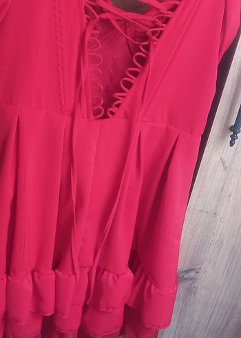 m Beden kırmızı Renk Kırmızı Drapeli Mini Straplez Elbise