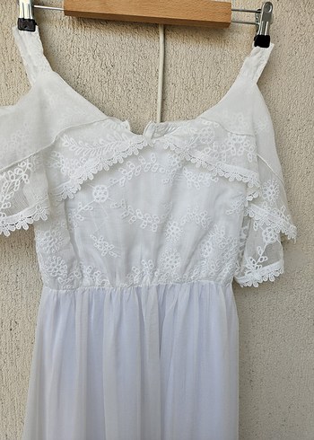 Dantel Detaylı Beyaz Bohem Uzun Elbise - Görsel 5