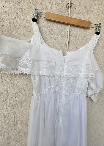 Dantel Detaylı Beyaz Bohem Uzun Elbise - Görsel 7