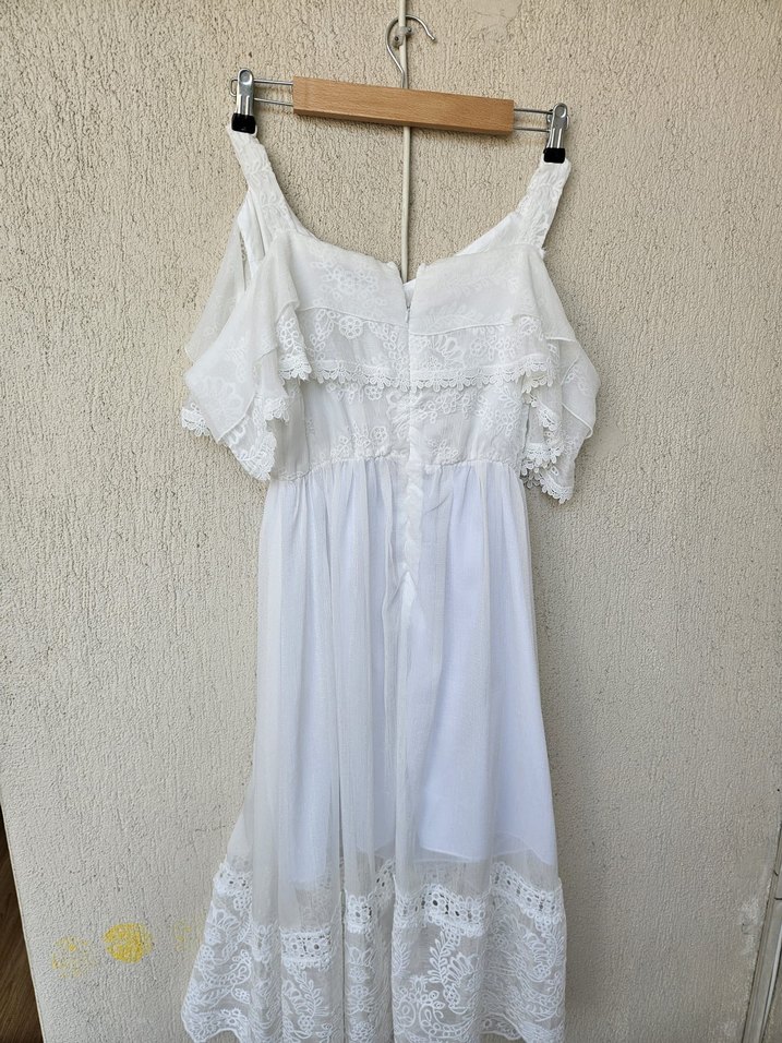 Dantel Detaylı Beyaz Bohem Uzun Elbise - Görsel 2