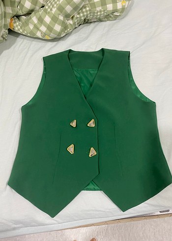 Düğmeli Yeşil Kadın Yelek - Görsel 2