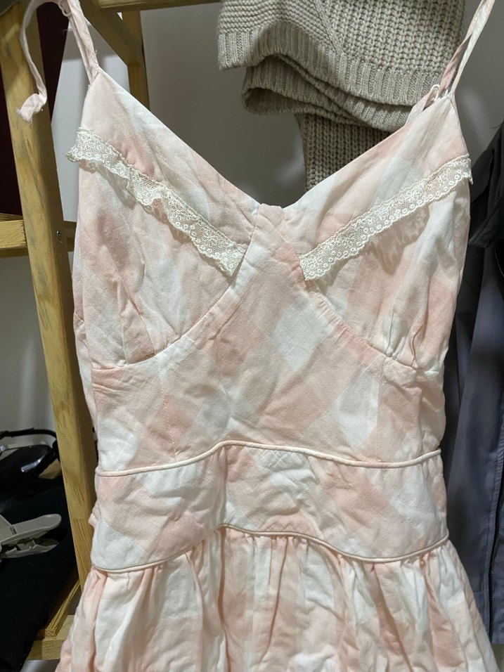 Pembe Midi Bohem V Yaka Elbise - Görsel 2