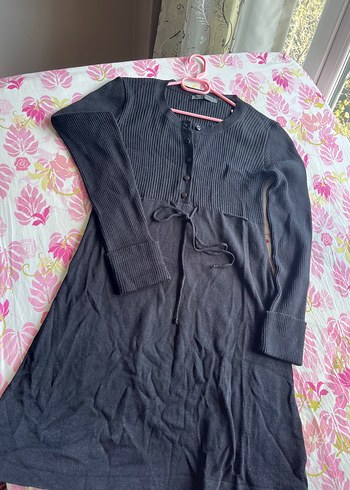 Düğmeli Siyah Triko elbise - Görsel 2