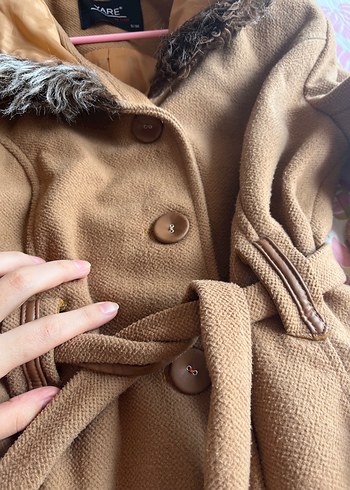 Kürklü Kapüşonlu Camel Kaban - Görsel 4