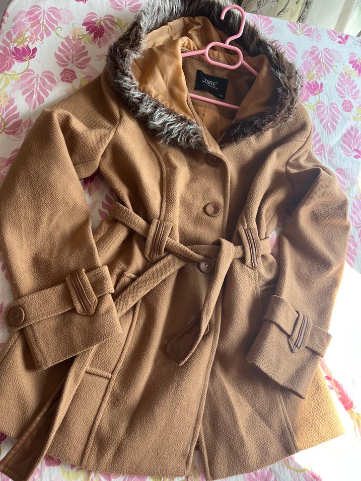 Kürklü Kapüşonlu Camel Kaban - Görsel 2