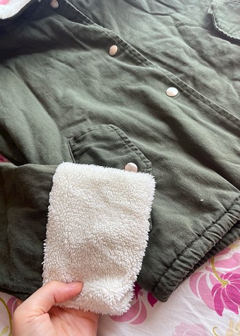 Gri Kürklü Yeşil Kadın Midi Ceket - Görsel 3