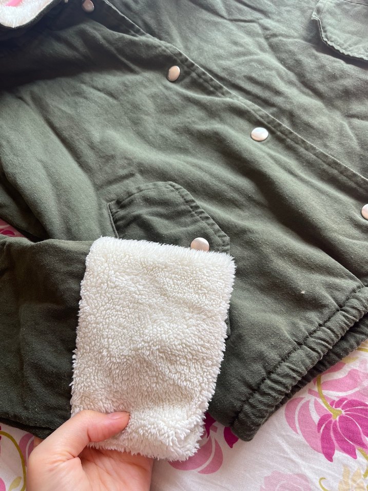 Gri Kürklü Yeşil Kadın Midi Ceket - Görsel 3