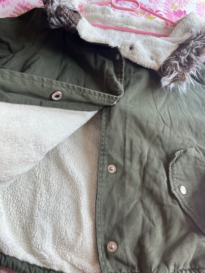 Gri Kürklü Yeşil Kadın Midi Ceket - Görsel 4