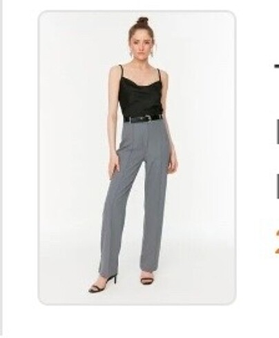 Trendyolmilla mint dokuma yüksek bel pantolon gri