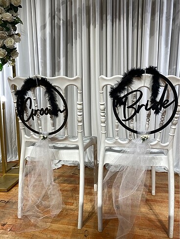 Beden siyah Renk Bride Groom Sandalye süsü