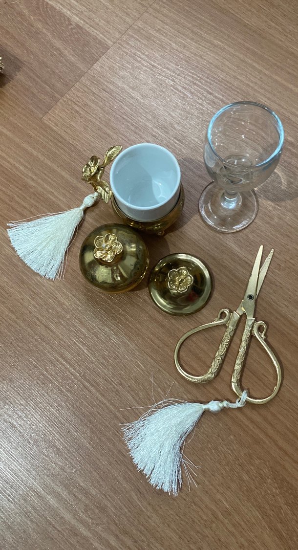 Gold isteme kahve fincanı su bardağı lokumluk makas set - Görsel 3