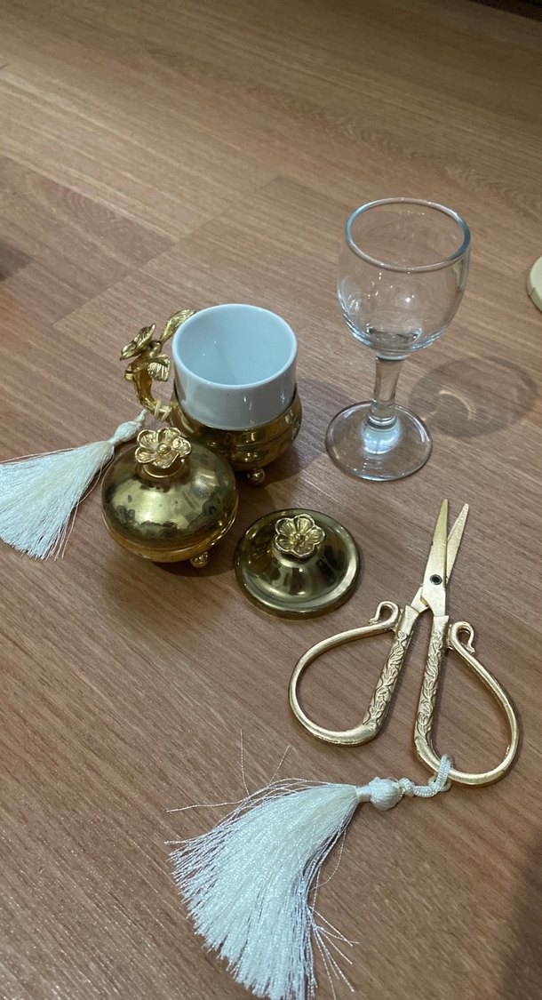 Gold isteme kahve fincanı su bardağı lokumluk makas set - Görsel 4