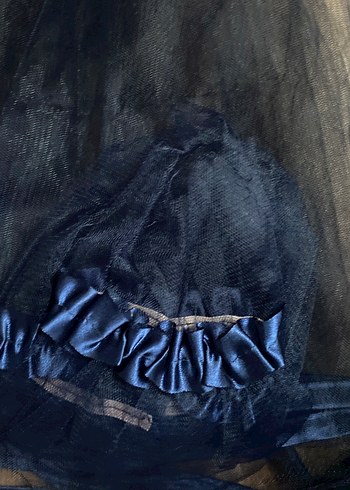 Lacivert biyeli gelin duvak seti kuşak eldiven duvak - Görsel 3