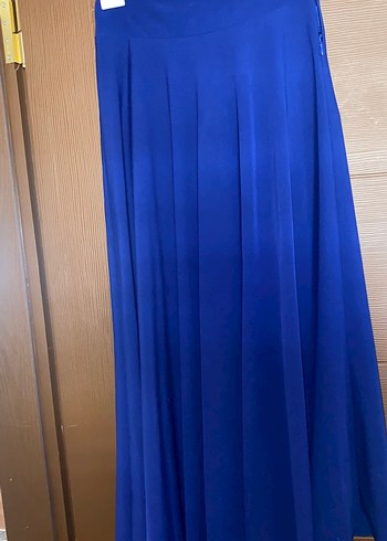 Drapeli Mavi Kadın Uzun Etek - Görsel 5