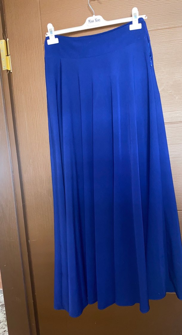 Drapeli Mavi Kadın Uzun Etek - Görsel 5