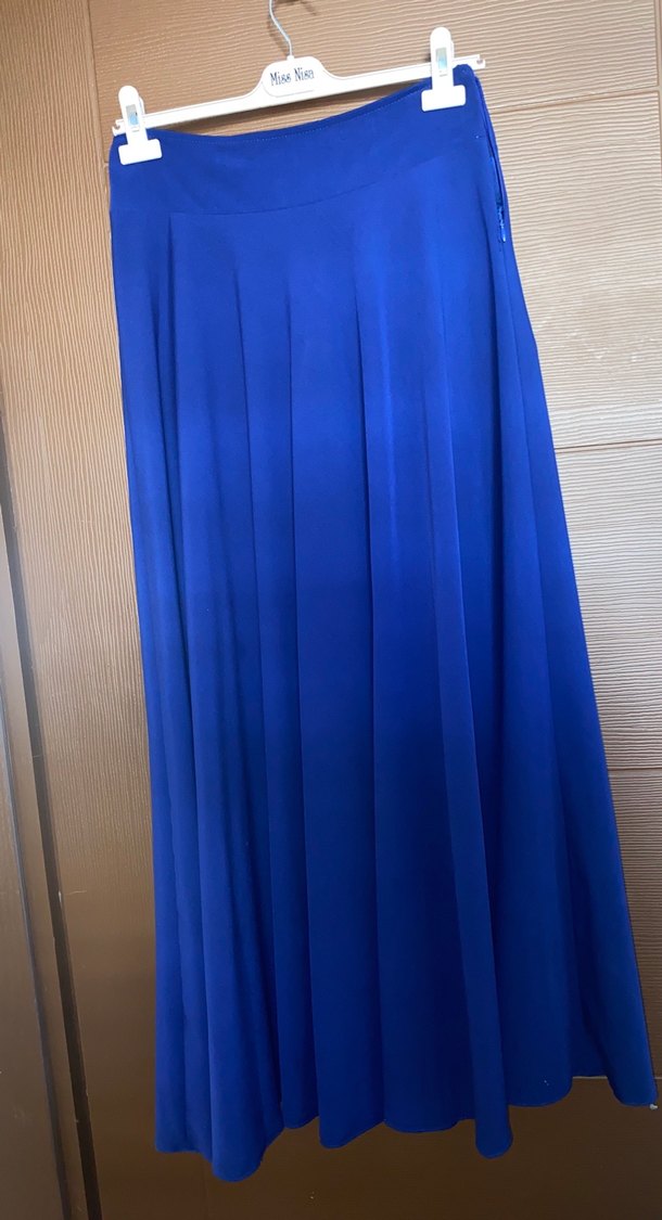 Drapeli Mavi Kadın Uzun Etek - Görsel 4