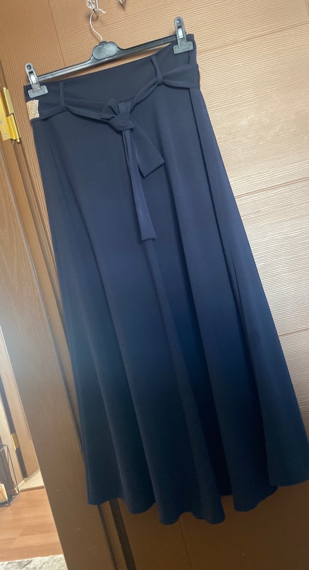 Lacivert Pilili Uzun Kadın Etek - Görsel 3