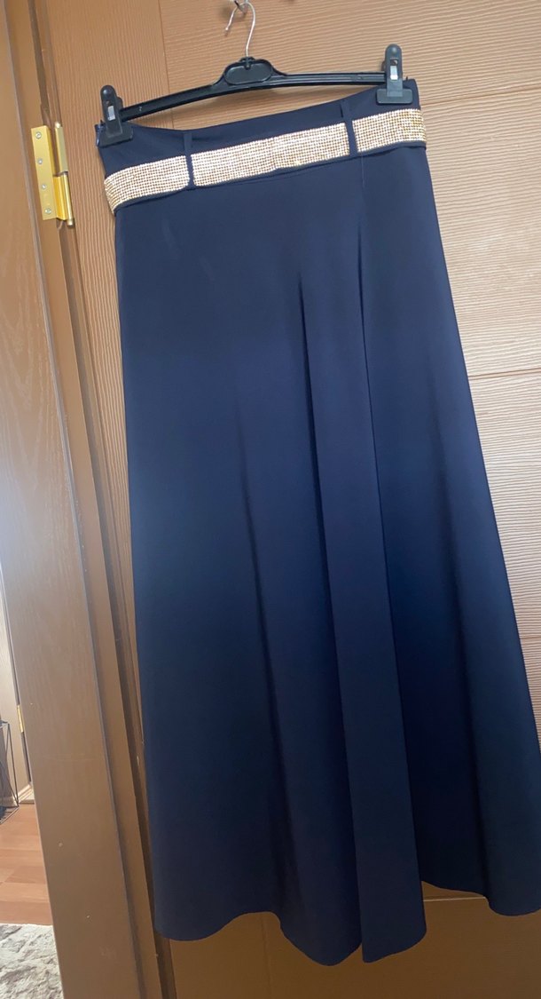 Lacivert Pilili Uzun Kadın Etek - Görsel 2