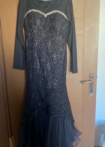 Uzun Siyah Gotik Straplez Abiye Elbise tesettür - Görsel 2