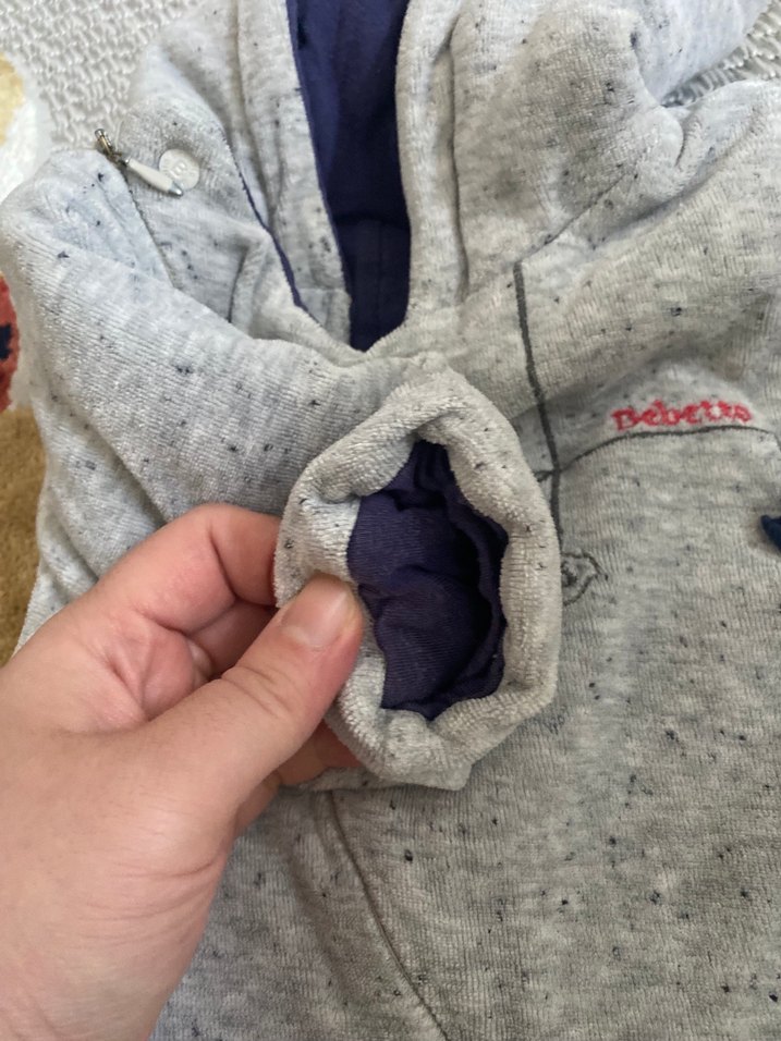 Gri Örgü Bebek Tulum - Nakışlı, Kapüşonlu - Görsel 2