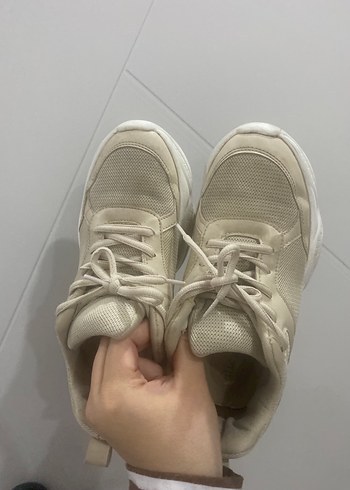 Bej Blok Topuklu Kadın Spor Ayakkabı - Görsel 2