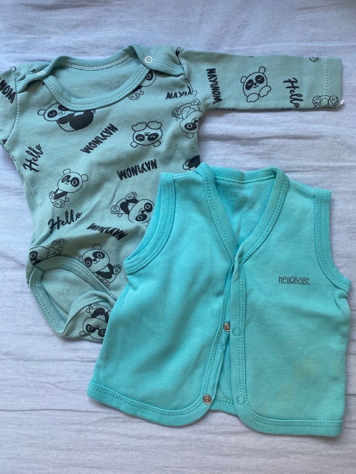 Bebek Önlüğü Turkuaz Desenli 3 Ay - Görsel 2