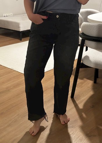 Siyah Midi Denim Bol Kesim Jean