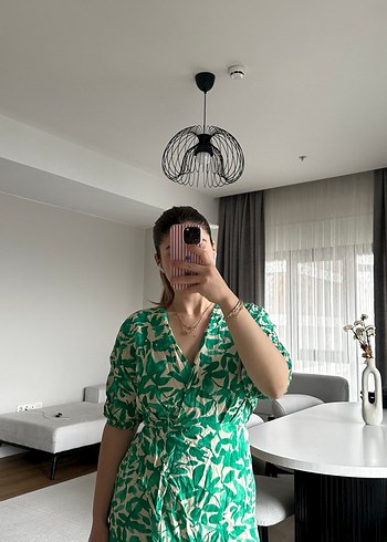 Yeşil Desenli Mini Bohem Elbise - Görsel 2